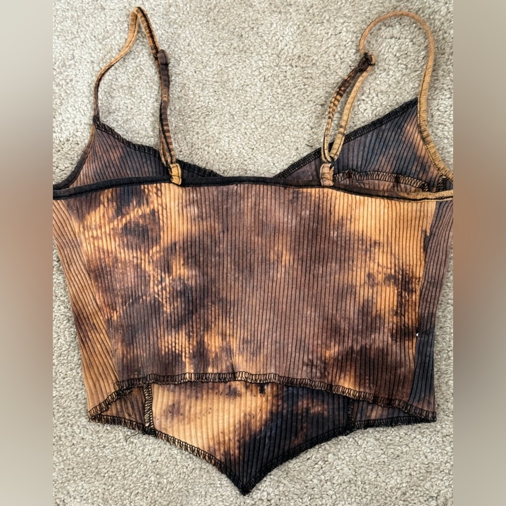 Brand Tag Cut Out brown + black bleach dyed stretchy bustier inspired tank top - Picture 7 of 15